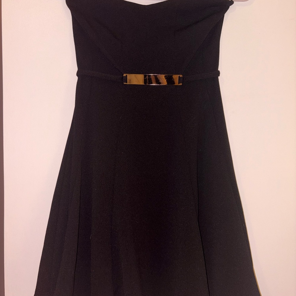 Wet Seal Black Strapless A-Line Dress with Gold Accent